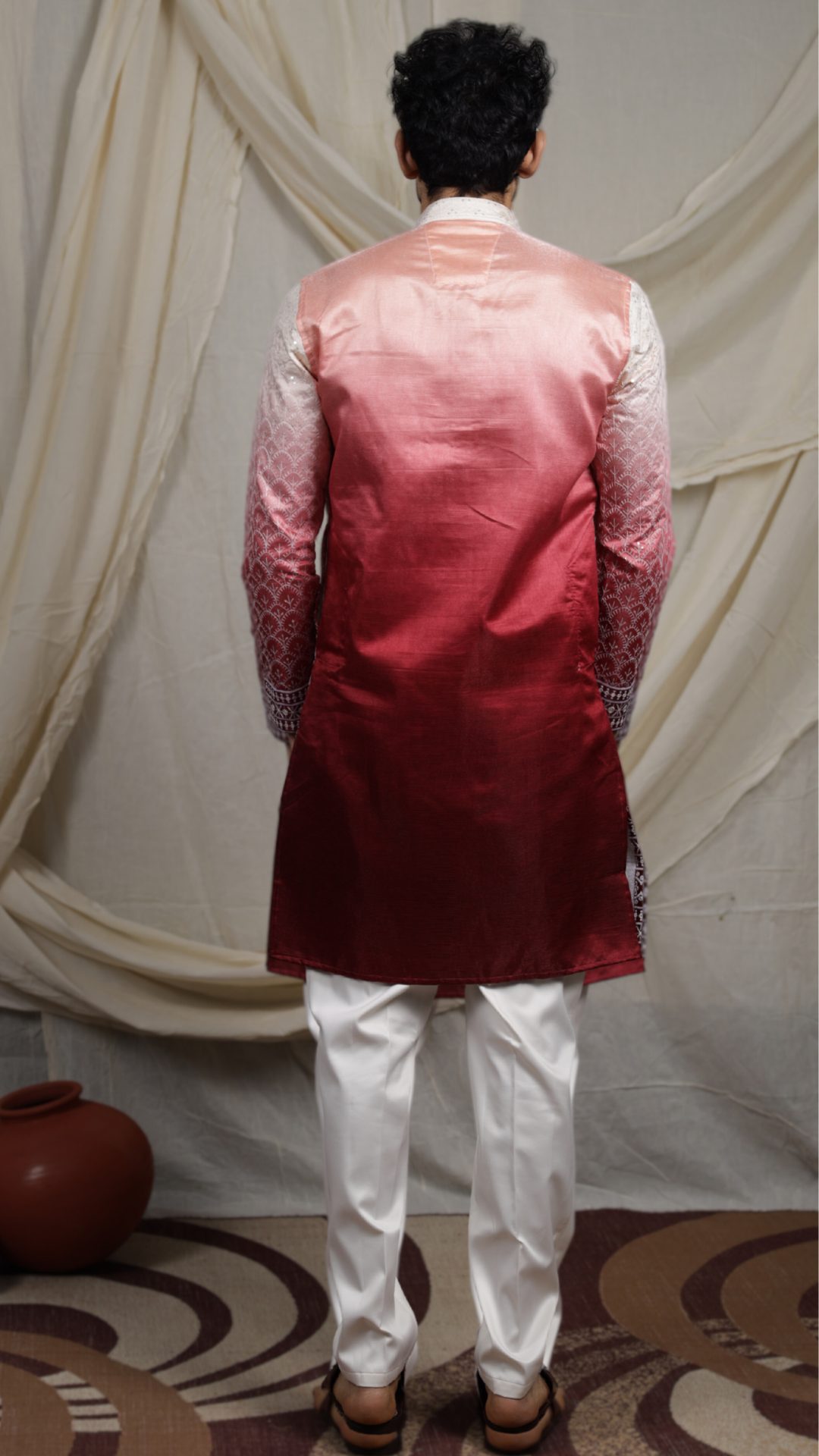 Maroon Silk Blend Lucknowi Embroidered Kurta