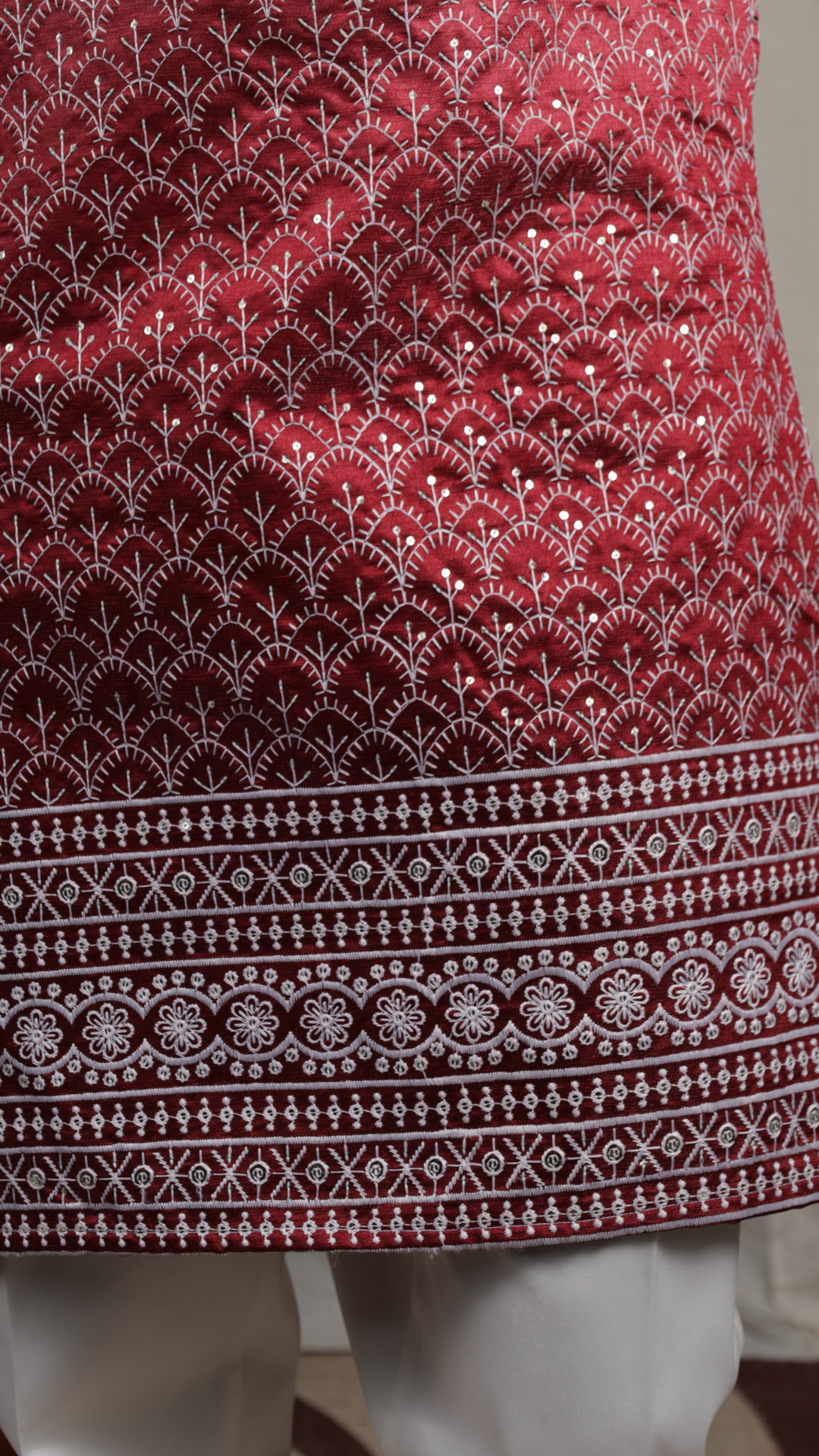 Maroon Silk Blend Lucknowi Embroidered Kurta