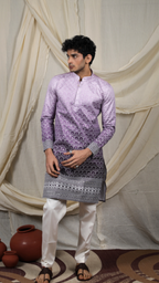 Royal Purple Silk Blend Lucknowi Embroidered Kurta