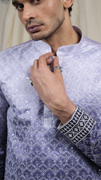 Royal Purple Silk Blend Lucknowi Embroidered Kurta
