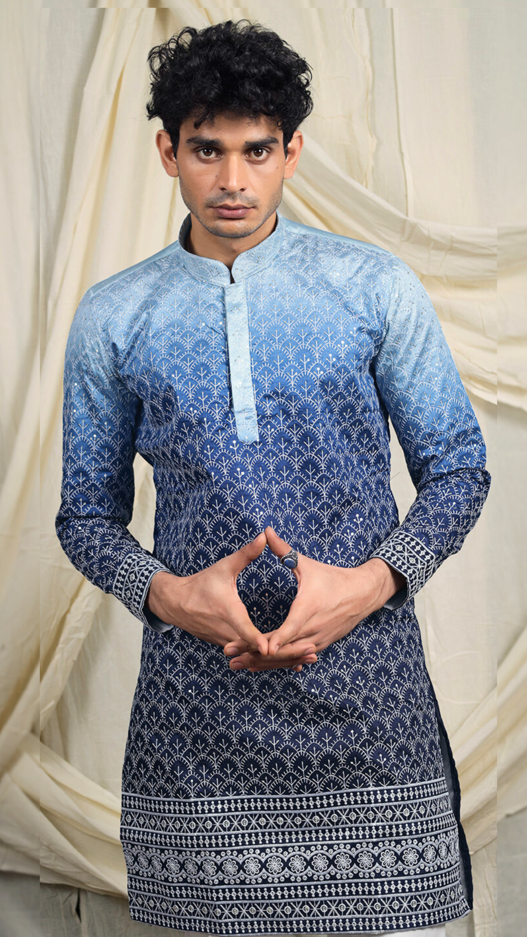 Navy Lucknowi Embroidery Work Kurta