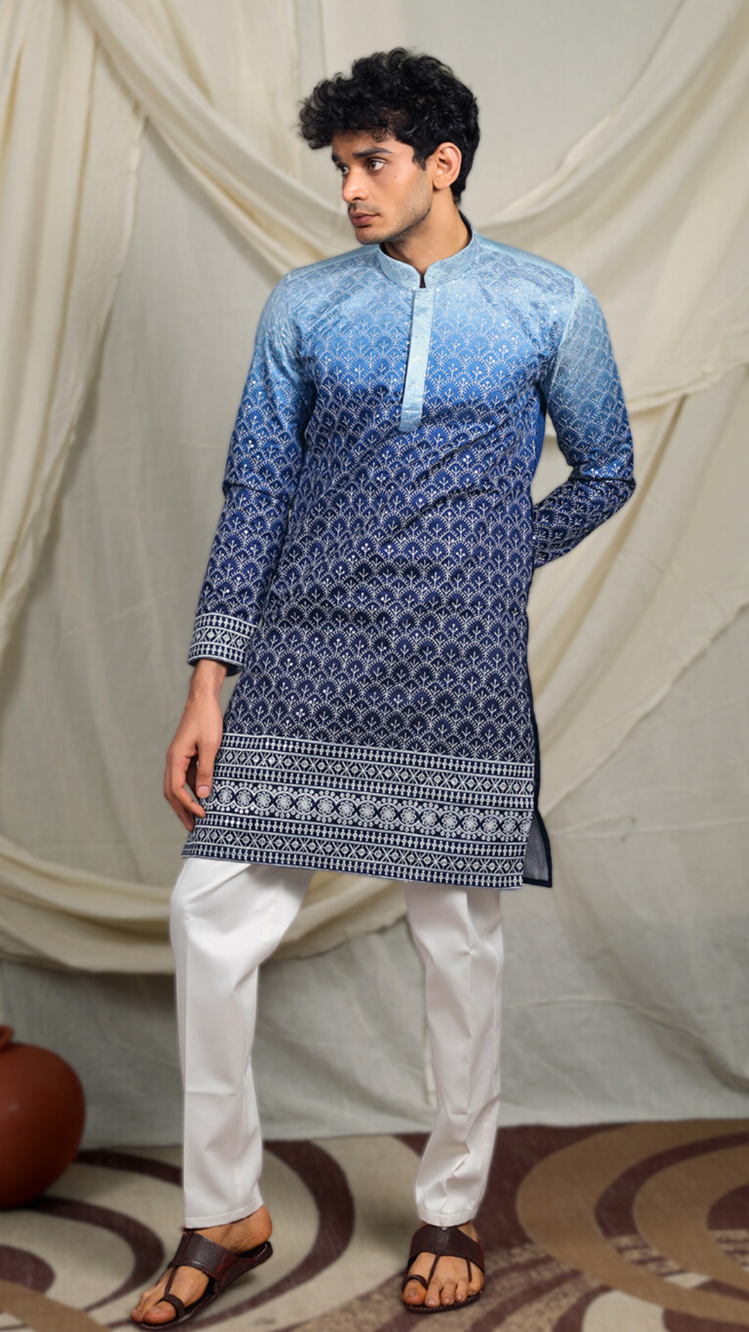 Navy Lucknowi Embroidery Work Kurta