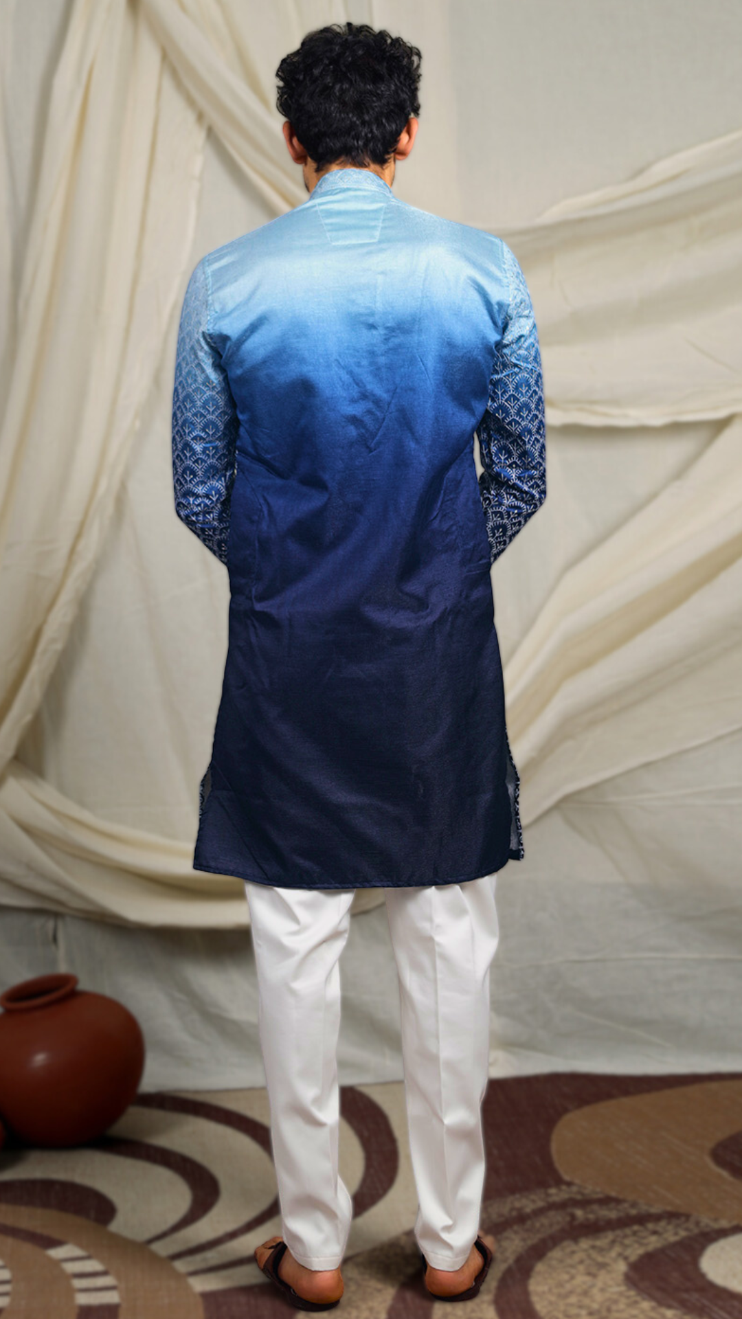 Navy Lucknowi Embroidery Work Kurta