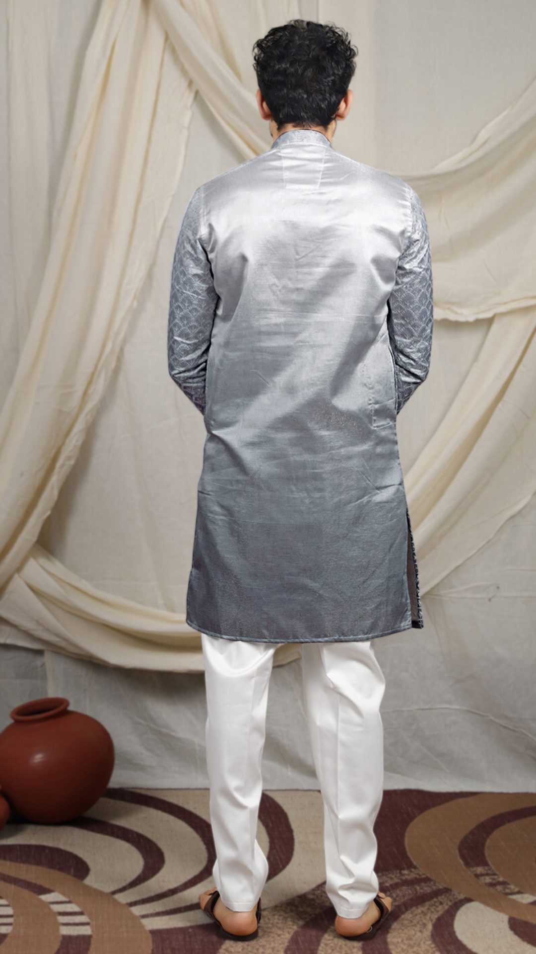 Grey Lucknowi Embroidery Work Kurta