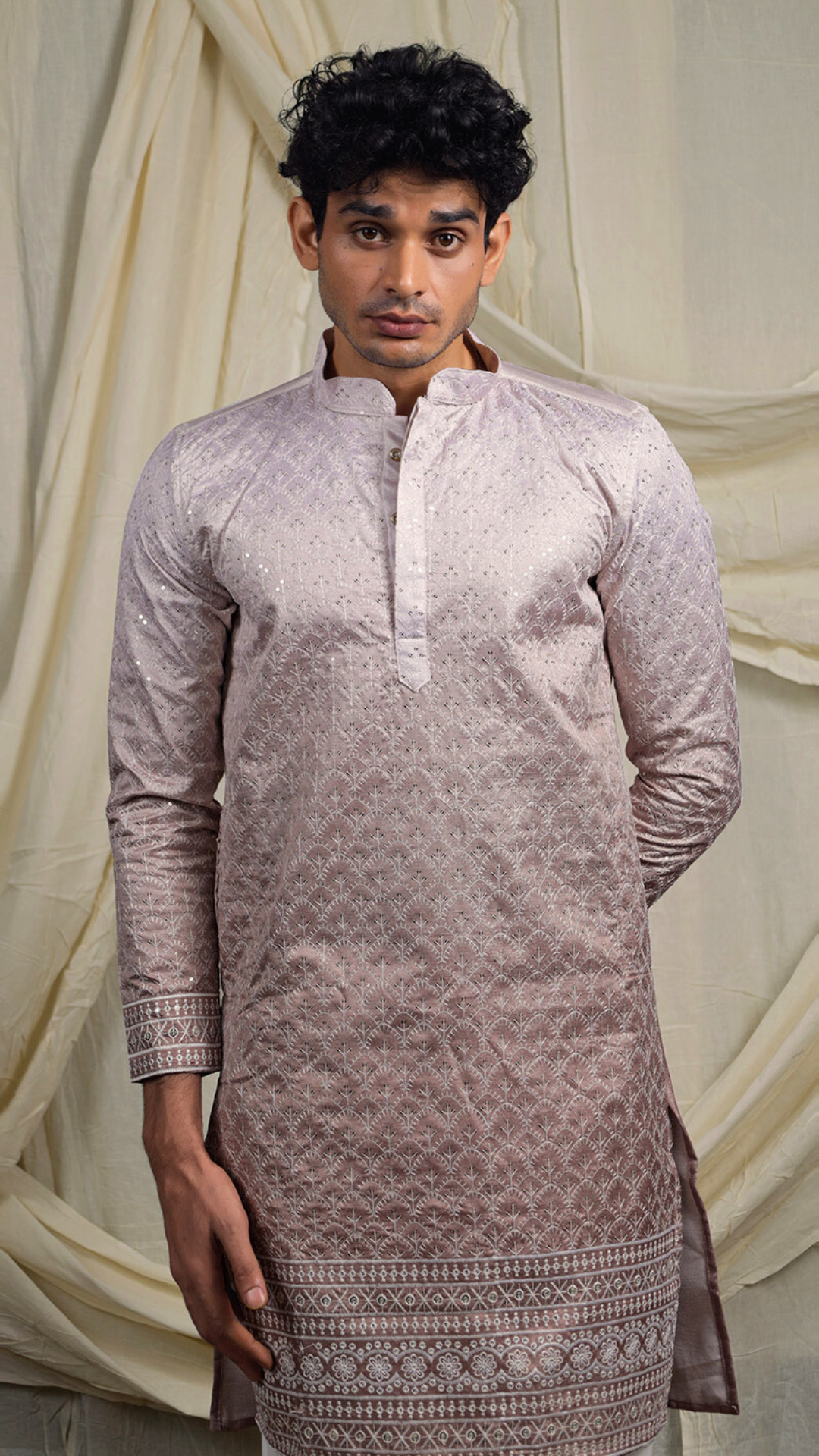 Cream Lucknowi Embroidery Work Kurta