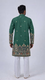 Green Mirror & Zari Embroidered Kurta