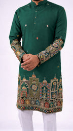 Green Mirror & Zari Embroidered Kurta