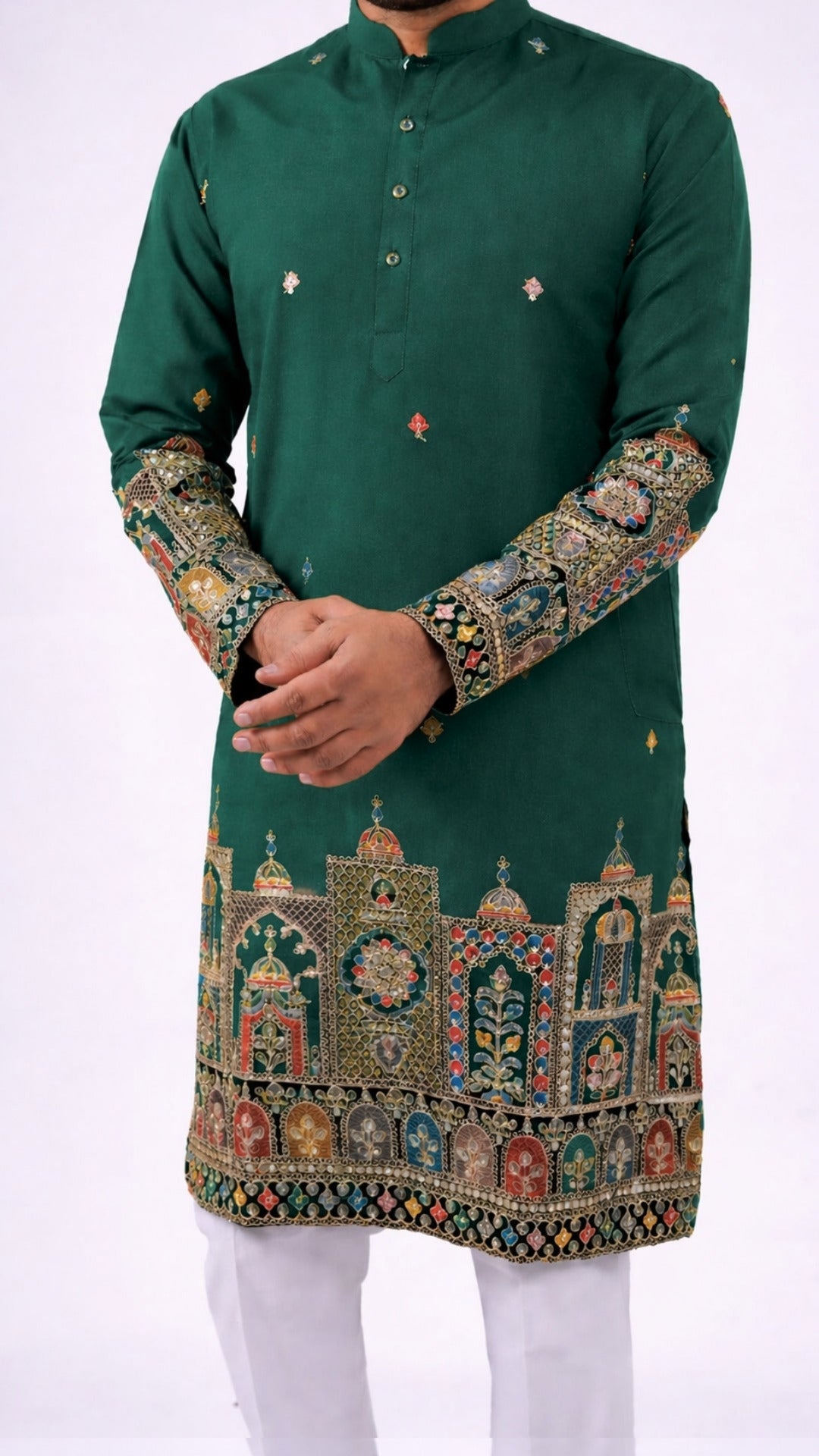 Green Mirror & Zari Embroidered Kurta