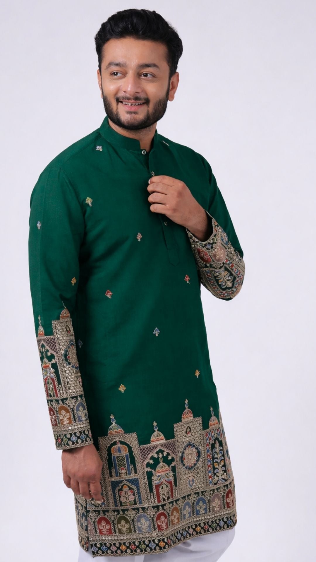 Green Mirror & Zari Embroidered Kurta