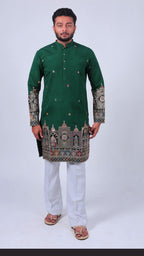Green Mirror & Zari Embroidered Kurta