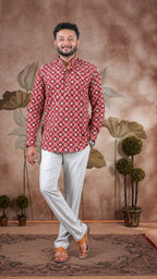 Pink Ajrakh Digital Print Cotton Short Kurta