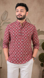 Pink Ajrakh Digital Print Cotton Short Kurta