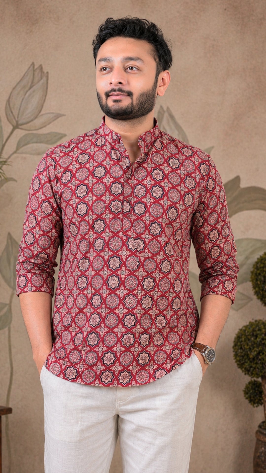 Pink Ajrakh Digital Print Cotton Short Kurta