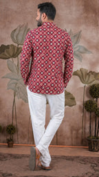 Pink Ajrakh Digital Print Cotton Short Kurta