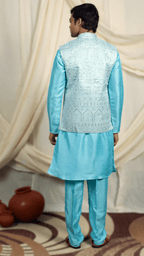 Blue Silk Blend Kurta Pant with Nehru Jacket