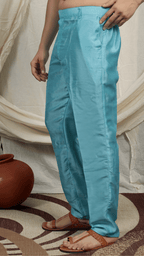 Blue Silk Blend Kurta Pant with Nehru Jacket