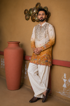 Royal Mirrorwork Mustard Silk Kurta