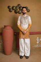 Royal Mirrorwork Mustard Silk Kurta