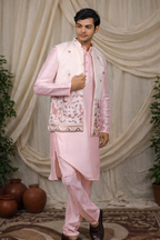 Blush Pink Silk Blend Kurta Pant with Ivory Nehru Jacket