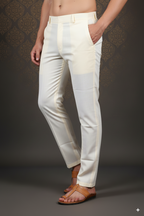 Off White Cotton-Silk Pants