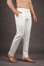 Off White Cotton-Silk Pants
