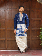 Men’s Navy Blue Cotton Mirror Work Kurta