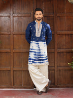 Men’s Navy Blue Cotton Mirror Work Kurta
