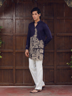 Men’s Navy Blue Cotton Printed Kurta