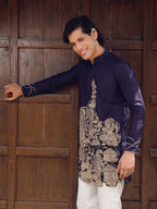 Men’s Navy Blue Cotton Printed Kurta