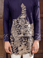 Men’s Navy Blue Cotton Printed Kurta