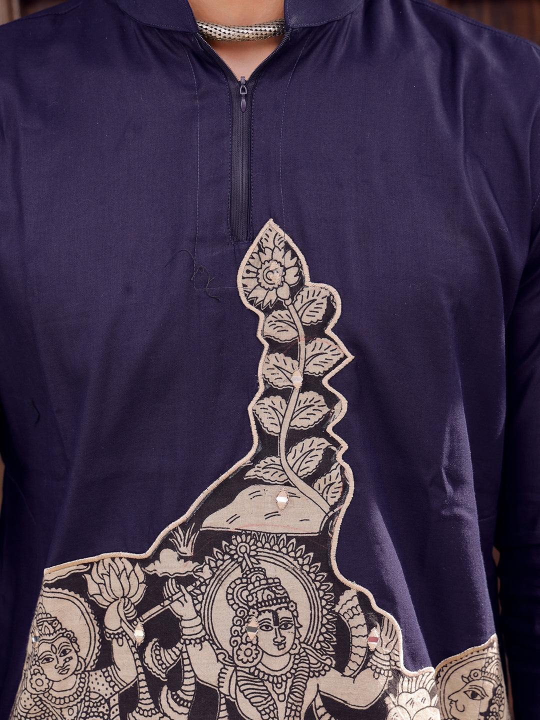 Men’s Navy Blue Cotton Printed Kurta