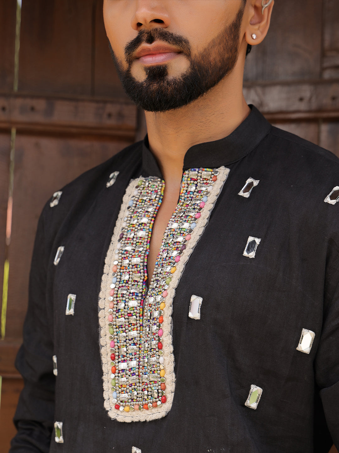 Men’s Black Cotton Printed Kurta