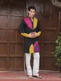 Men’s Black Cotton Multicolor Embellished Kurta