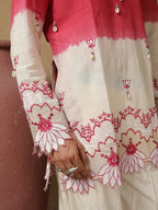 Men's Red & Off White Embroidered Cotton Kurta
