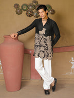 Men’s Black Cotton Printed Kurta