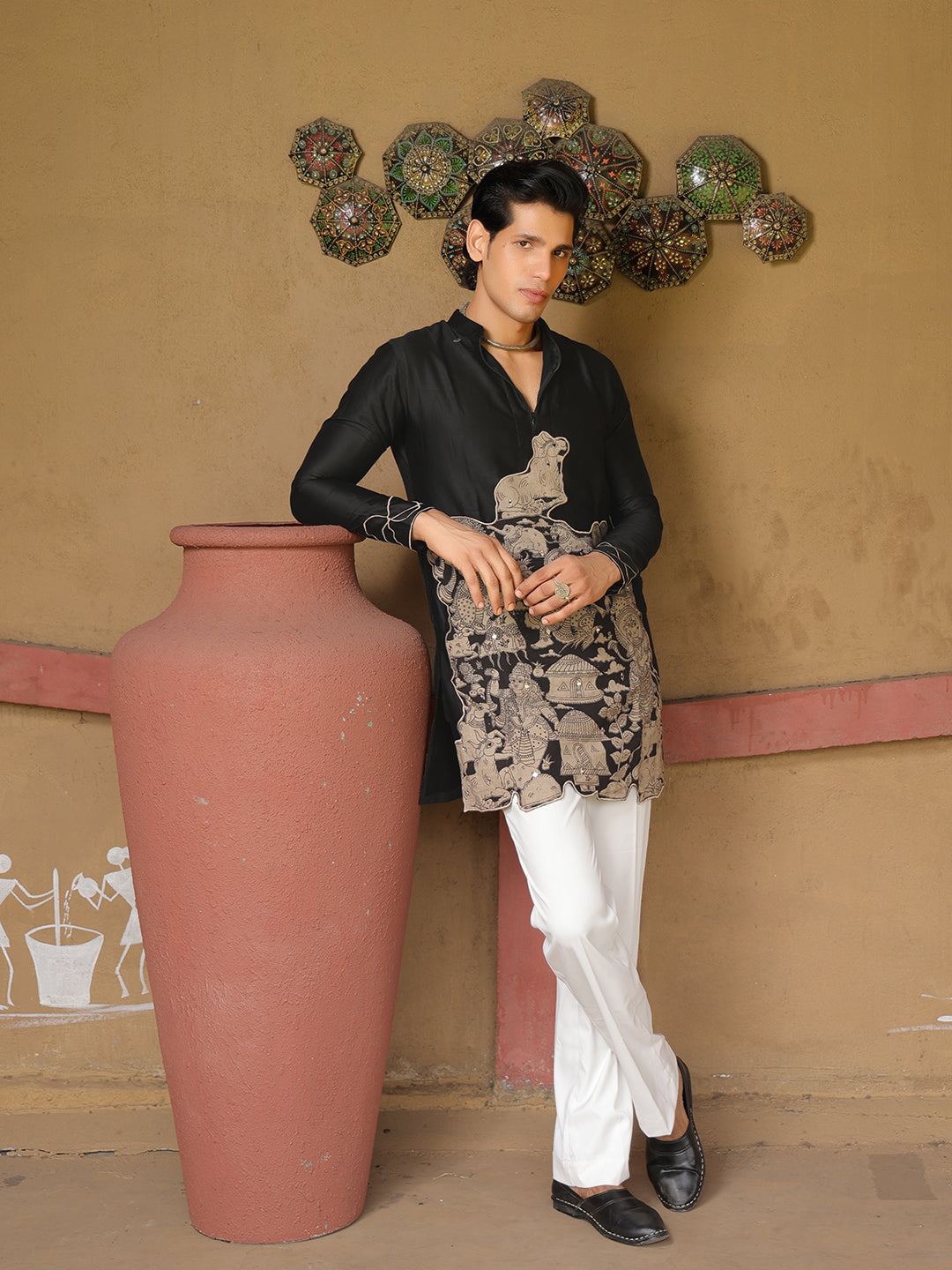 Men’s Black Cotton Printed Kurta
