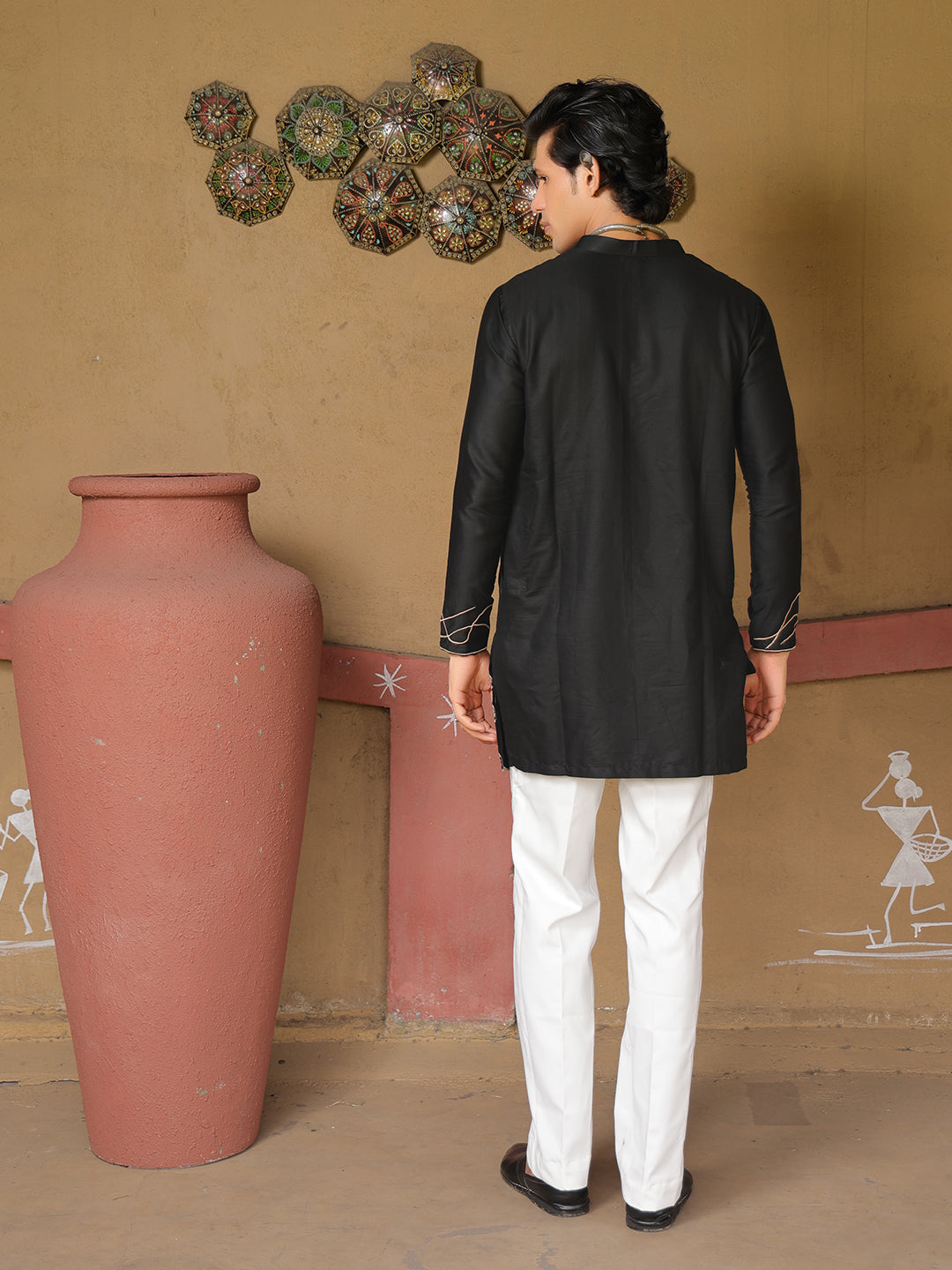Men’s Black Cotton Printed Kurta
