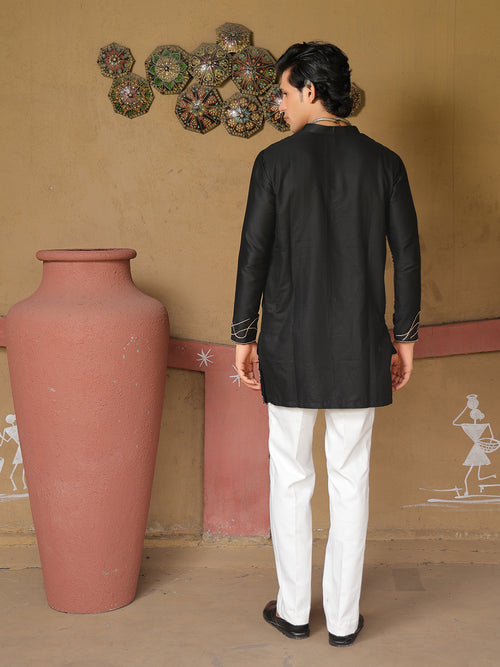 Men’s Black Cotton Printed Kurta