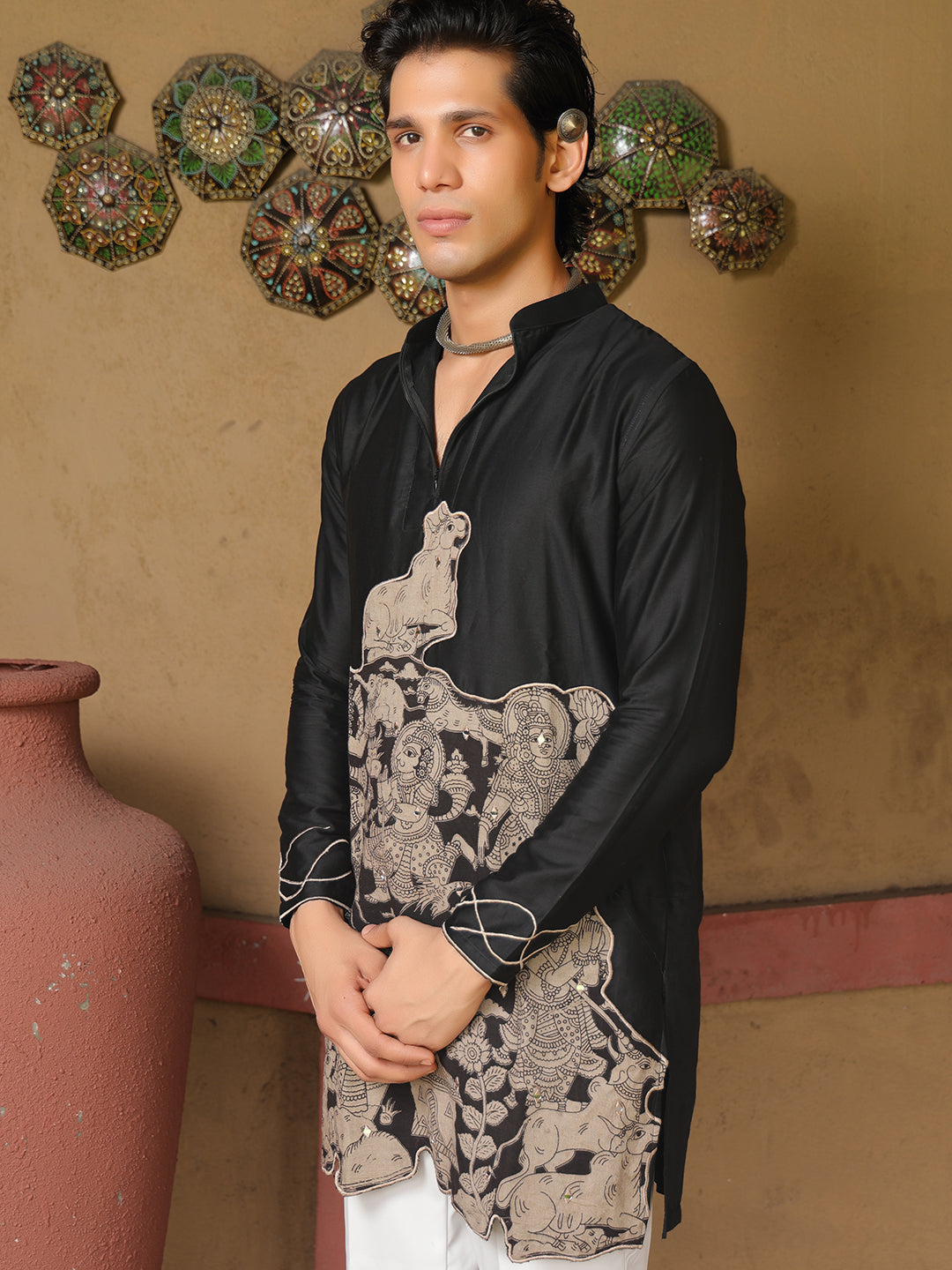 Men’s Black Cotton Printed Kurta