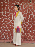 Men’s Off-White Cotton Multicolor Designer Kurta