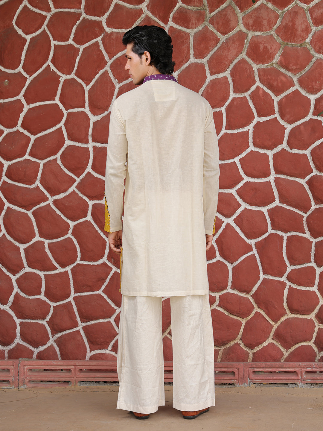Men’s Off-White Cotton Multicolor Designer Kurta