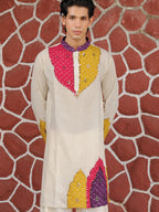 Men’s Off-White Cotton Multicolor Designer Kurta