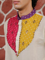 Men’s Off-White Cotton Multicolor Designer Kurta