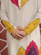 Men’s Off-White Cotton Multicolor Designer Kurta