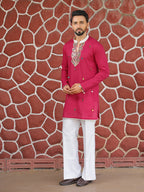 Men’s Pink Cotton Mirror Work Kurta