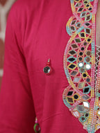 Men’s Pink Cotton Mirror Work Kurta