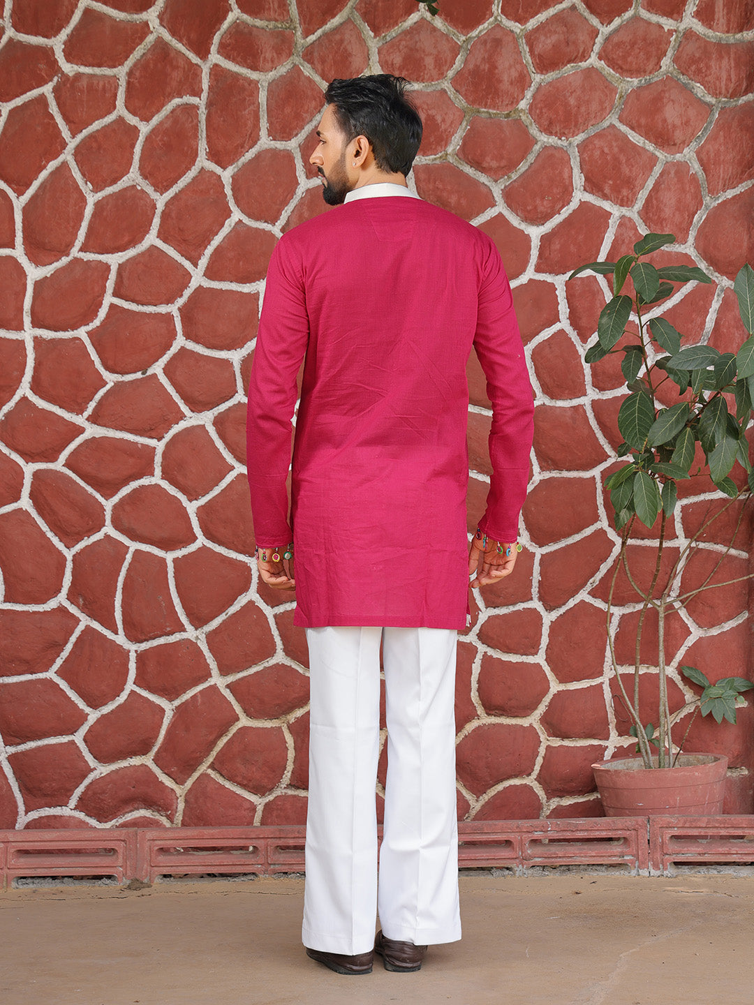 Men’s Pink Cotton Mirror Work Kurta