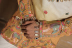 Men's Cream & Mustard Embroidered Mirror Work Kurta with Elephant Motif Thigh-Length Kurta