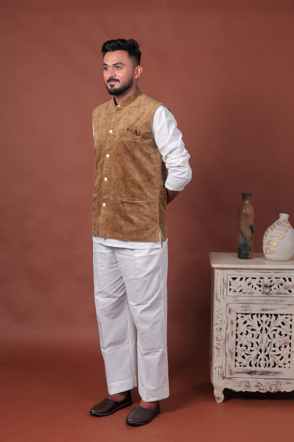 Brown Embroidered Velvet Waistcoat