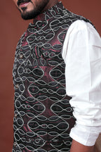 Black Embroidered Velvet Nehru Jacket